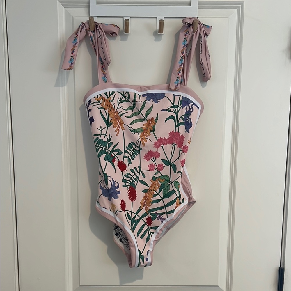 Floral Print/black and white One-Piece Swimsuit Reversible 
NWOT
